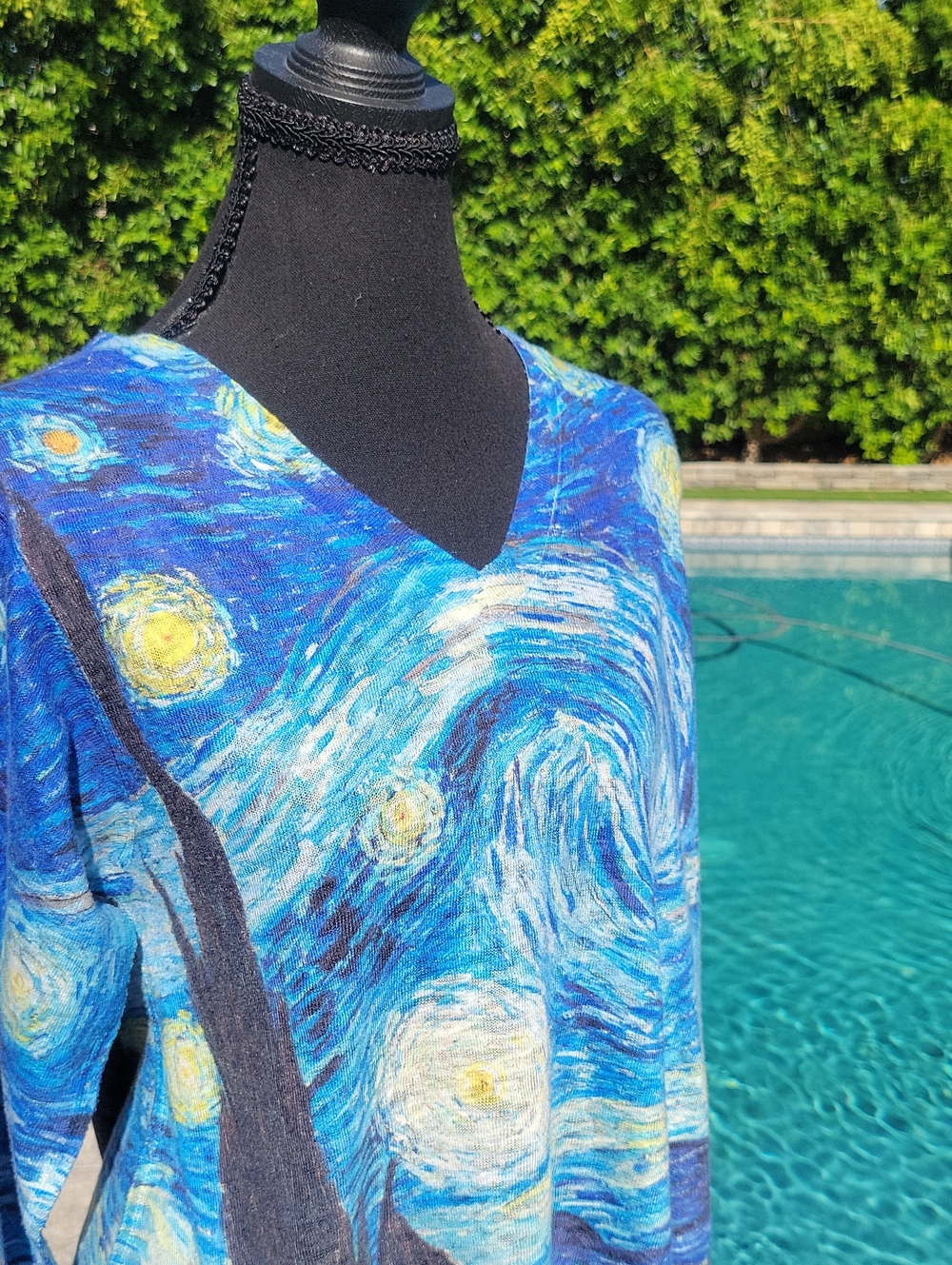 Starry Night Blue V-Neck Art Print Celestial Tunic M - Picture 10 of 16